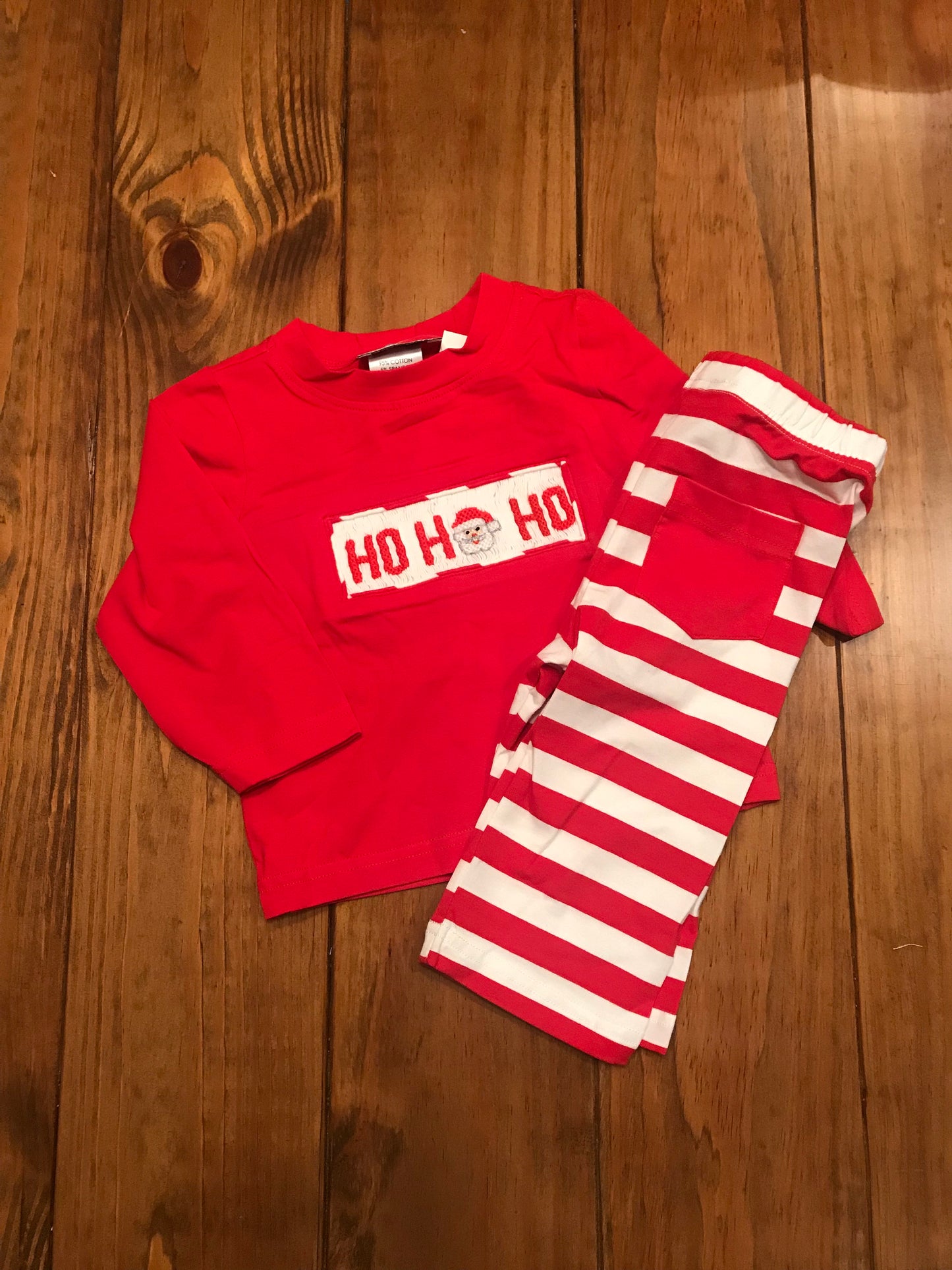 Red/White Stripe Knit Ho Ho Ho Boy Pants Set