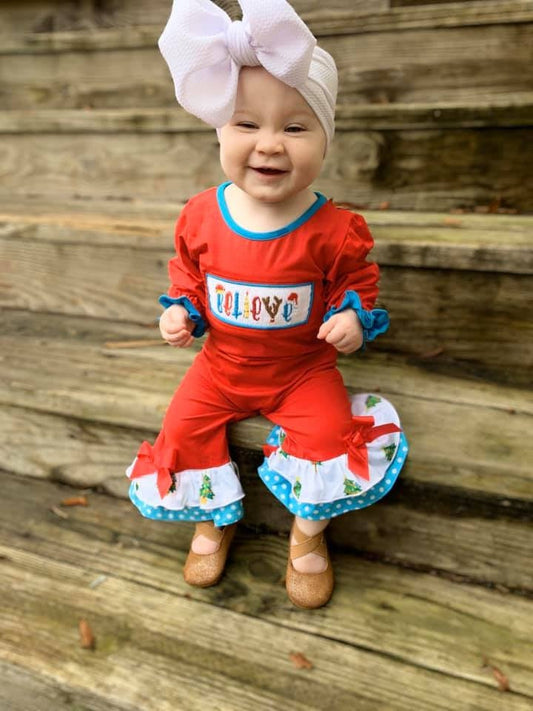 Red Knit Believe Girl Romper