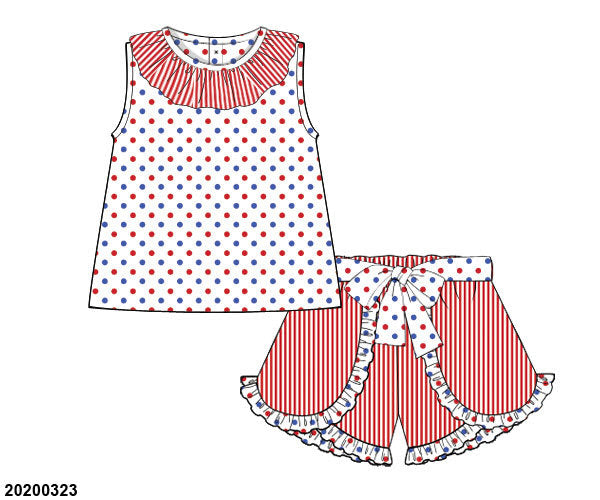 Red/Blue Polka Dot/Stripe Knit Girl Shorts Set