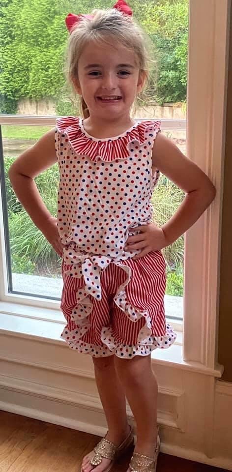 Red/Blue Polka Dot/Stripe Knit Girl Shorts Set