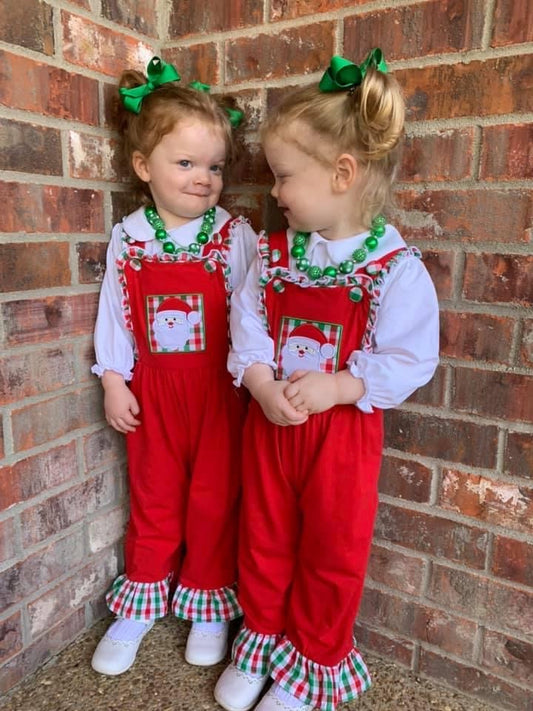 Red Knit w/Plaid Santa Girl Romper