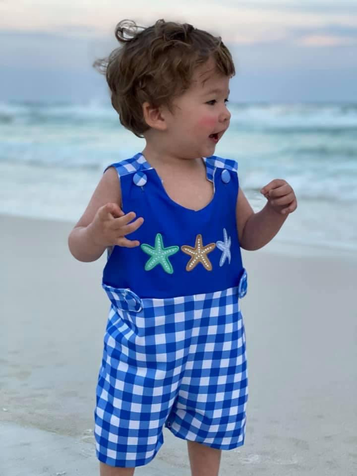 Starfish Blue/Blue Gingham Knit Shortall