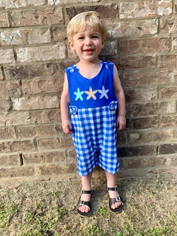 Starfish Blue/Blue Gingham Knit Shortall
