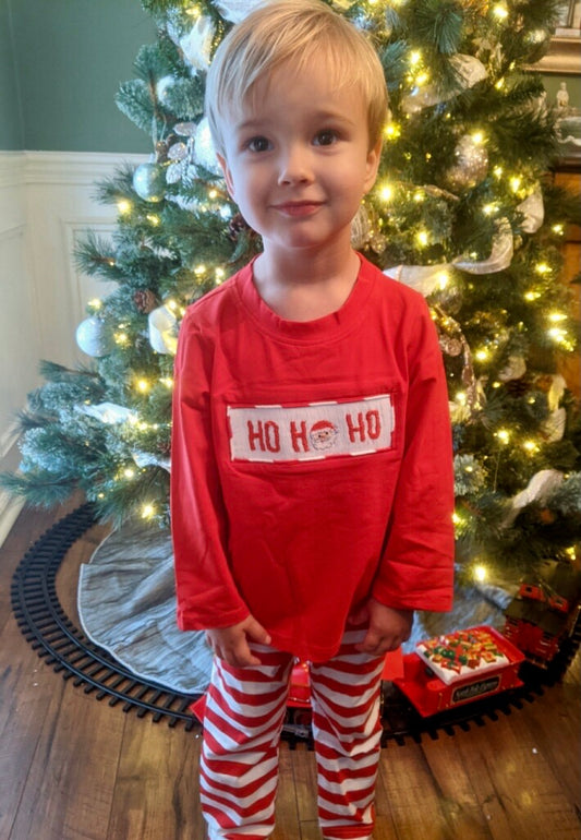 Red/White Stripe Knit Ho Ho Ho Boy Pants Set