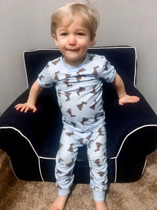 Blue Knit Chocolate Bunny Unisex PJs